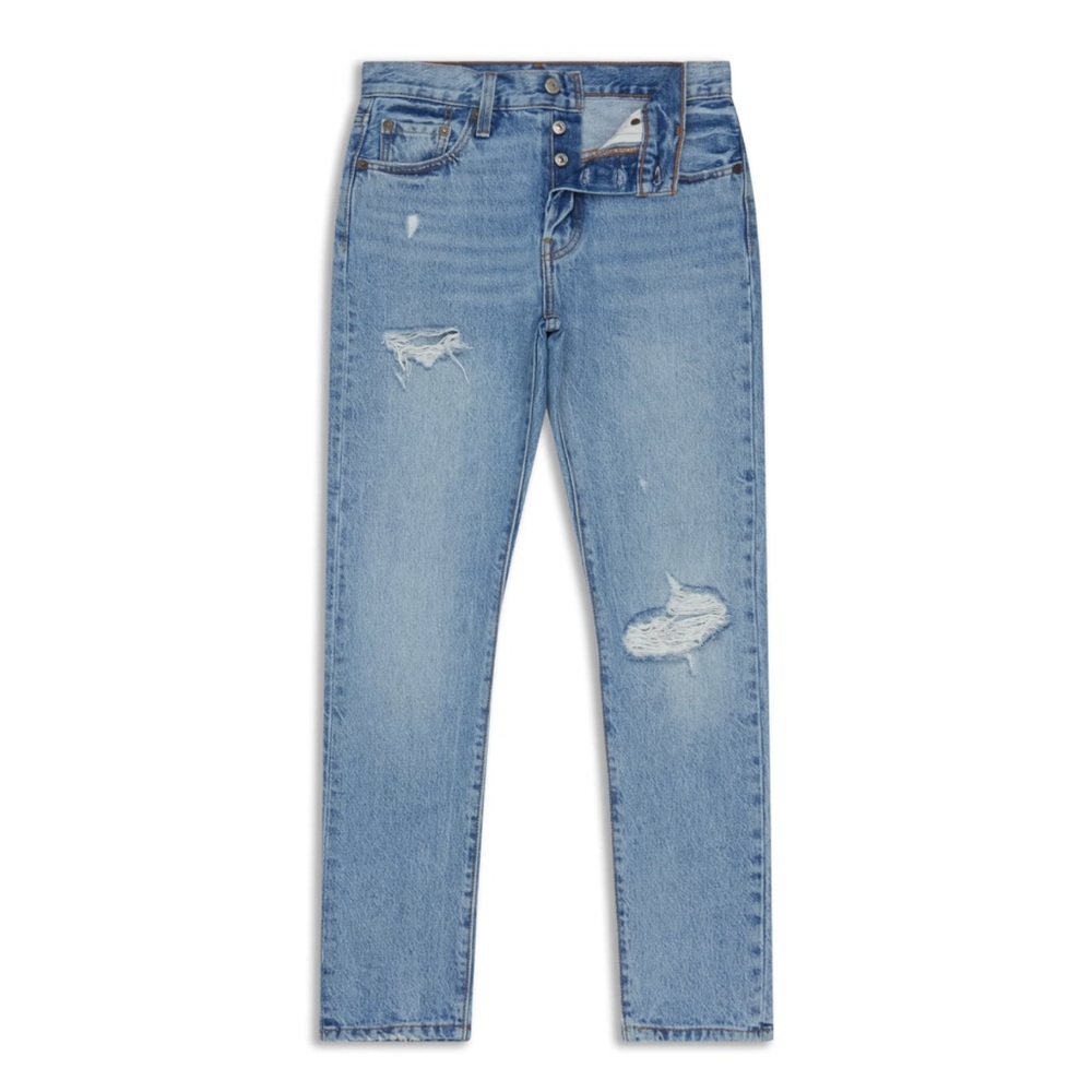 Levi's Light Blue Denim 501 short 90’s vintage distressed button fly size 27